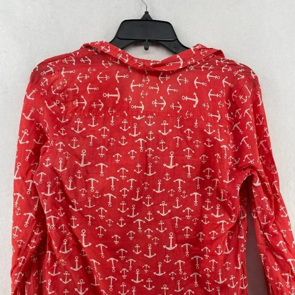 Old Navy Button-Up Shirt Women's Sz XS Red Anchor Print Collared Long Sleeves - Picture 8 of 11